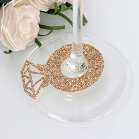 Glitter Diamond Ring Wine Glass Marker Place Card Laser Cut Hollow Cardstock Name Card For Wedding Party Event Table Decoration