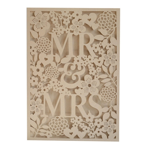 Laser Cut Wedding Invitation Cards Rose Floral Mr & Mrs Hollow Invitations Glitter Paper For Marriage Party Ceremony Celebration