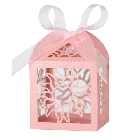 Hohl Lasergeschnitten Sonnenmuster Süßigkeiten Box Mit Band Haus Form Perlglanz Papier Geschenkbox Für Hochzeit Party