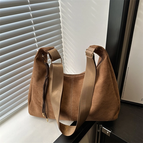 Women Retro Large Capacity Hobo Shoulder Bag Fashion Solid Color PU Leather Tote Bag Commuter Crossbody Bag With Stitching