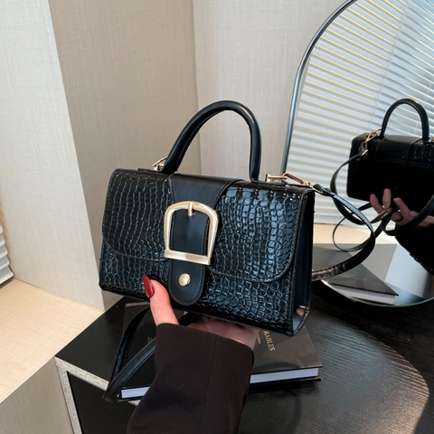 Damen Krokodilmuster Schultertasche Retro PU Leder Handtasche Mit Mini Beutel Goldene Schnalle Quadratische Umhängetasche