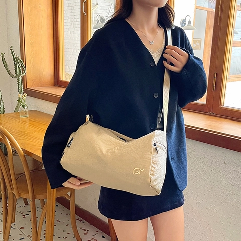 Women Lightweight Nylon Shoulder Bag Solid Color Casual Large Capacity Crossbody Pillow Bag Simple Fashion Versatile Handbag