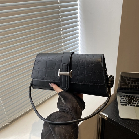 Damen Krokodilmuster PU Leder Schultertasche Mode Geknoteter Gurt Unterarmtasche Luxus H-Schnalle Baguette Handtasche Party Tasche