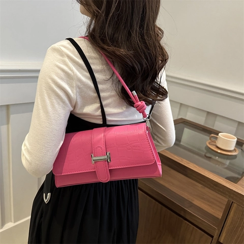 Damen Krokodilmuster PU Leder Schultertasche Mode Geknoteter Gurt Unterarmtasche Luxus H-Schnalle Baguette Handtasche Party Tasche