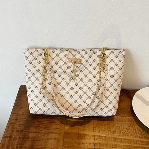 Borsa Tote Grande alla Moda Donna in Pelle PU Stampa Floreale Geometrica Borsa a Spalla Catena in Metallo Ciondolo Cervo Borsa da Ufficio
