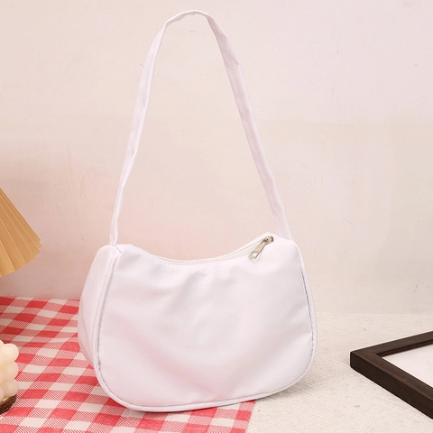 Women's Minimalist Nylon Underarm Bag Korean Style Crescent Shoulder Bag Solid Color Daily Commuting Handbag For Women
