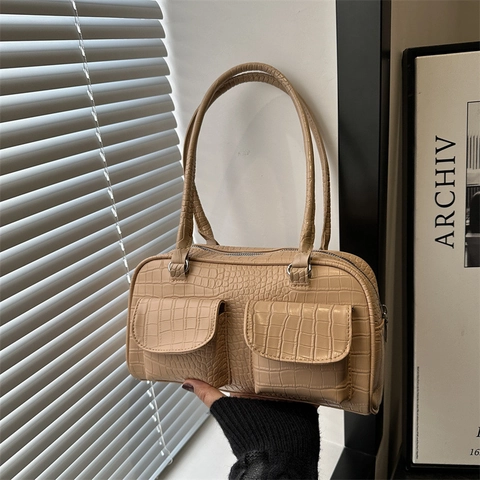 Borsa a Tracolla in Pelle PU con Motivo a Coccodrillo Vintage per Donna Design a Doppia Tasca Borsa Sottoascellare
