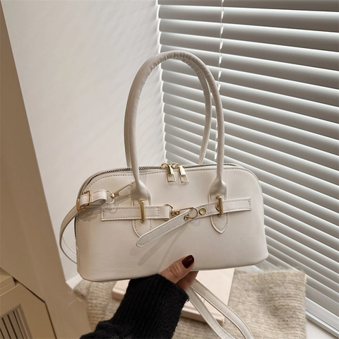 Borsa a Tracolla Vintage in Pelle PU per Donna Street Trend Niche Design Boston Pillow Bag Con Doppi Manici e Tracolla Regolabile Borsa a Mano a Tinta Unita per il Pendolarismo Quotidiano