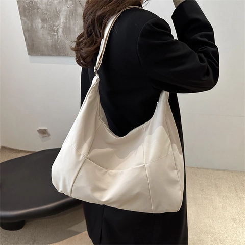 Bolso Tote de Nailon de Gran Capacidad para Mujer Vintage Color Sólido Bolso de Hombro Hobo Con Correa Ajustable Moda Casual