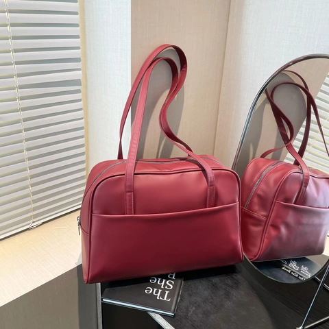 Bolso de Hombro Retro de Cuero PU de Gran Capacidad Estilo Coreano Bolso de Mano Boston Color Sólido Con Bolsillo Frontal