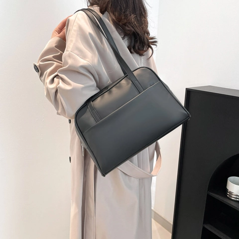 Vintage Minimalistische PU Leder Große Kapazität Tote Tasche Für Damen Unterarm Schultertasche Mit Vordertasche Pendler
