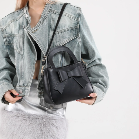 Mode Damen PU Leder Schleife Handtasche Umhängetasche Elegant Top Handle Purse Verstellbarer Schultergurt Kleine Quadratische Tasche