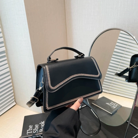 Bolso de Mano de Cuero PU para Mujer Con Detalle de Costura Ondulada Bolso de Hombro Cruzado Niche para Oficina y Diario