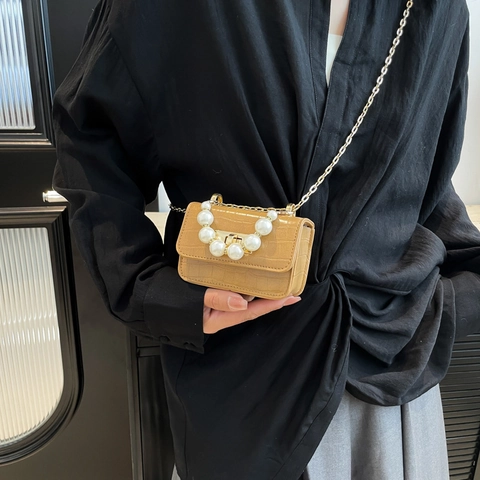 Dames Mini Crossbody Tas Luxe PU Leer Krokodillenpatroon Kunstparel Handvat Ketting Schoudertas Niche Design Handtas