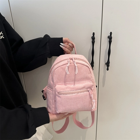Mini Zaino in Velluto a Coste da Donna Nuovo Stile Coreano Casual Borsa da Viaggio Borsa da Scuola per Ragazze Leggero Tinta Unita