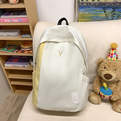 Sac à Dos Minimaliste Japonais en Nylon pour Étudiants Unisexe Grande Capacité Couleur Contrastée Sac d'École Résistant à l'Eau