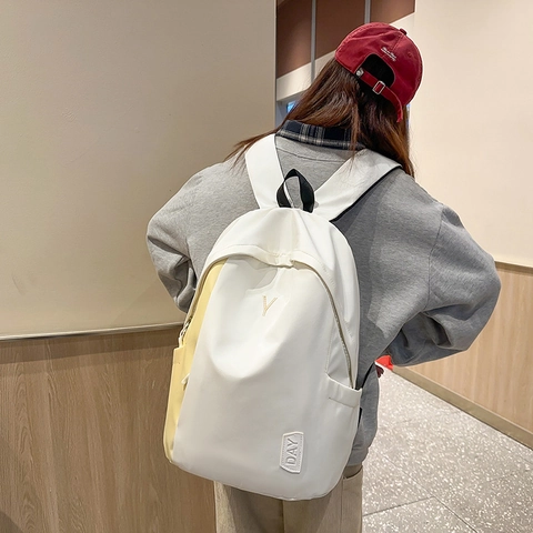 Sac à Dos Minimaliste Japonais en Nylon pour Étudiants Unisexe Grande Capacité Couleur Contrastée Sac d'École Résistant à l'Eau