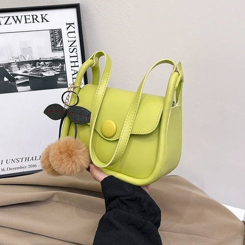 Bolso Bandolera Retro de Cuir PU para Mujer Bloque de Color Bolso Cuadrado Pequeño Con Botón Redondo y Colante de Cereza