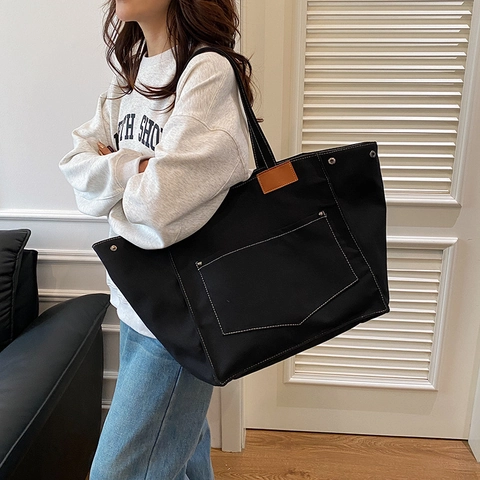 Mode Große Kapazität Damen Canvas Tote Tasche Urban Simple Umhängetasche Für Pendeln Schule Täglich Einfarbig Handtasche