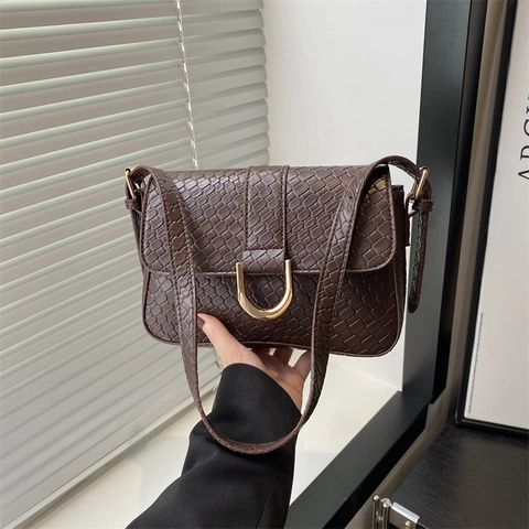 Vintage PU Leather Stone Pattern Shoulder Bag For Women Fashion Crossbody Small Square Bag Metal Buckle Commuting Handbag