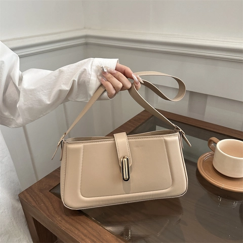 Borsa Sotto l'Ascella in Pelle PU alla Moda da Donna Borsa a Tracolla Semplice Fibbia in Metallo Retrò Tinta Unita Quotidiana