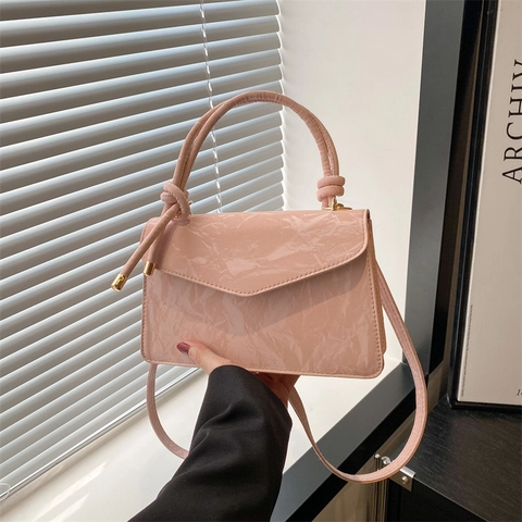 Women Fashion Crinkle Texture PU Leather Crossbody Bag Stylish Flip Top Envelope Handbag With Knot Handle Shoulder Bag