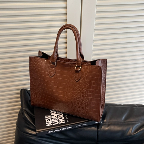 Bolso Tote de Mujer con Patrón de Cocodrilo Gran Capacidad de Cuero PU Bolso de Hombro para Viaje Diario Bolso de Mano Elegante Color Sólido