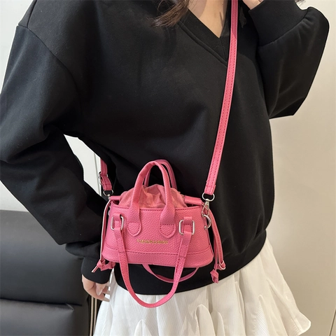 Borsa a Tracolla a Secchiello Mini da Donna Moda in Pelle PU con Texture di Litchi Borsa a Mano con Coulisse Interna Estiva Versatile