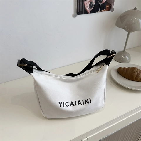 Borsa a Tracolla in Tela Minimalista per Donna Uomo Stampa Lettere Tracolla Larga Borsa a Spalla Hobo Casual Versatile Daily