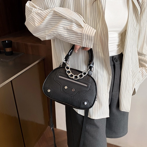 Sac Bandoulière en PU à Motif Crocodile pour Femmes Sac à Main à Rivets et Chaîne Style Moto pour Usage Quotidien