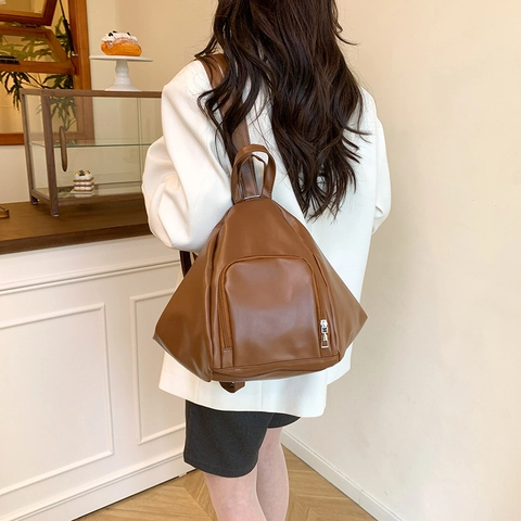 Zaino in Pelle PU Triangolare Geometrico per Donna Borsa a Tracolla Versatile Borsa da Viaggio Multifunzionale Zainetto Casual di Moda
