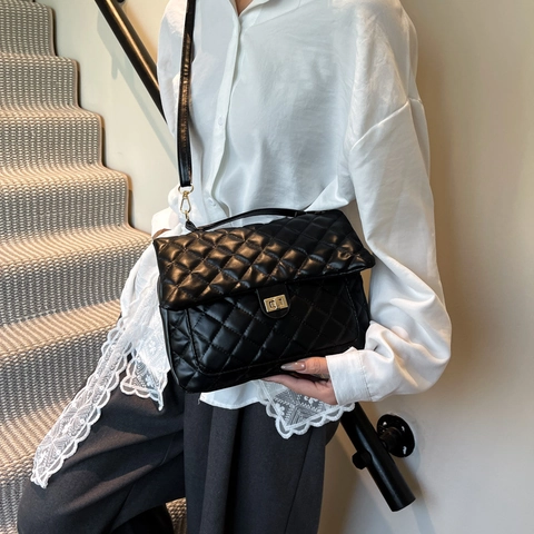Borsa a Tracolla Trapuntata Elegante da Donna Grande Capacità Catena Borsa a Spalla Pelle PU Versatile Autunno Inverno Zaino