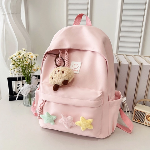 Nieuwe Lichtgewicht Nylon School Rugzak Voor Studenten Grote Capaciteit Casual Rugzak Met Ster Pluche Hanger