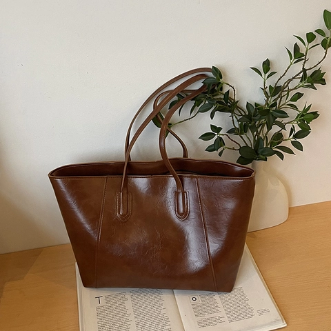 Große Kapazität PU Leder Tragetasche Für Damen Urban Minimalistisch Nähte Schultertasche Vintage Alltäglich Pendeln Handtasche