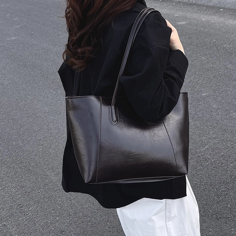 Große Kapazität PU Leder Tragetasche Für Damen Urban Minimalistisch Nähte Schultertasche Vintage Alltäglich Pendeln Handtasche