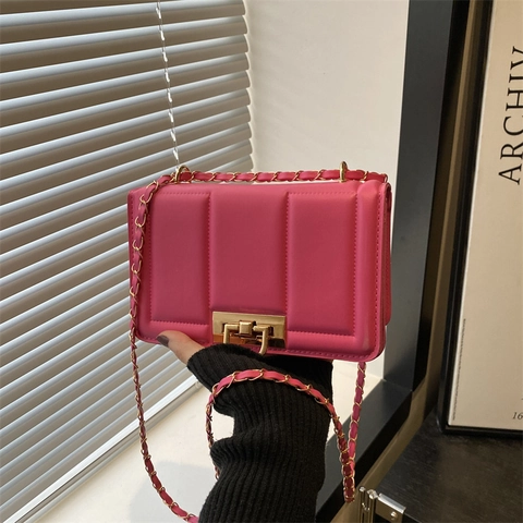 Bolso Bandolera Elegante de Cuero PU Acolchado para Mujer Moda Color Sólido Bolso de Hombro con Cierre Metálico Cuadrado
