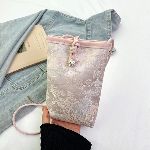 Chinese Style Mini Crossbody Bag Silk Satin Embroidered Jacquard Pattern Small Square Shoulder Bag Elegant Women Bag