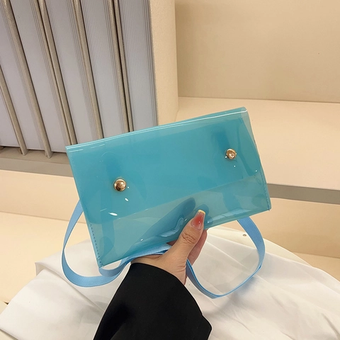 Bolso Bandolera de PVC Transparente para Mujer 2025 Nuevo Bolso de Hombro de Color Sólido Estilo Urbano Estudiantes Messenger Bag