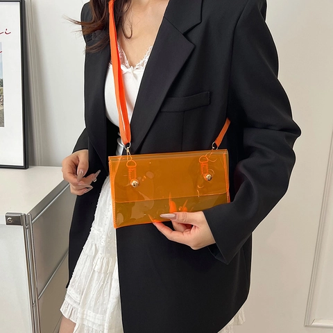 Bolso Bandolera de PVC Transparente para Mujer 2025 Nuevo Bolso de Hombro de Color Sólido Estilo Urbano Estudiantes Messenger Bag