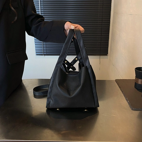 Set di Borse a Secchiello in Pelle PU Minimalista per Donna Texture Litchi Borsa a Mano a Tracolla di Lusso Moda Quotidiana Borsa Versatile