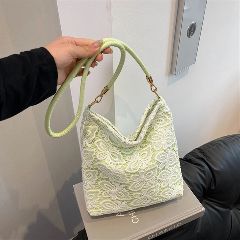 Pastorale Stijl Vrouwen Kant Schoudertas Grote Capaciteit Bloem Vlinder Patroon Fairy Tote Bag Koreaanse Elegante Rits Tas