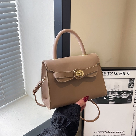 Borsa a Tracolla da Donna in Pelle PU Semplice Piccola Borsa Quadrata Retro Tinta Unita Borsa a Spalla Con Chiusura a Girello per Pendolarismo