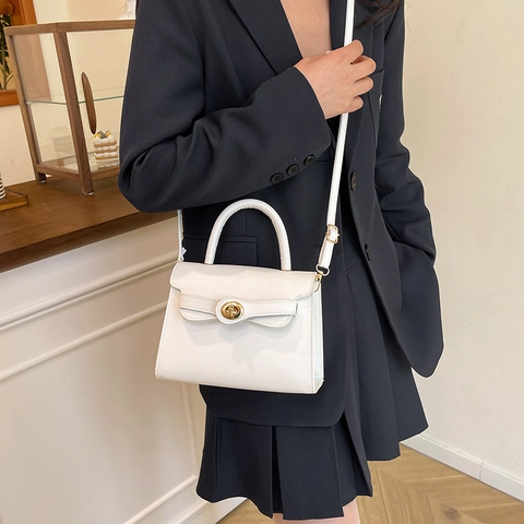 Borsa a Tracolla da Donna in Pelle PU Semplice Piccola Borsa Quadrata Retro Tinta Unita Borsa a Spalla Con Chiusura a Girello per Pendolarismo
