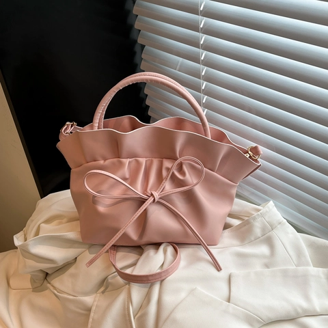 Borsa a Tracolla con Volant Cloud Stile Francese per Donna in Pelle PU Dolce Decorazione con Fiocco Mini Borsa a Mano Moda