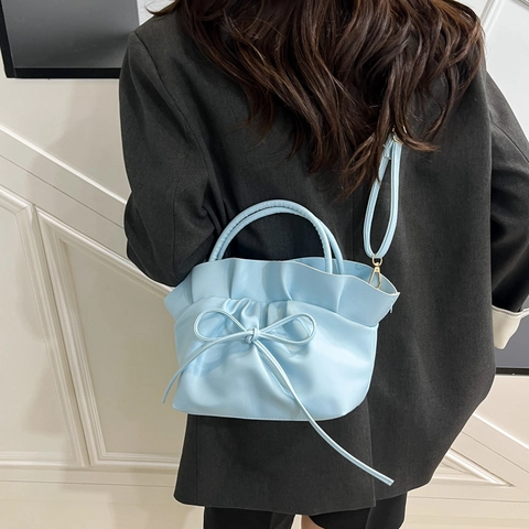 Borsa a Tracolla con Volant Cloud Stile Francese per Donna in Pelle PU Dolce Decorazione con Fiocco Mini Borsa a Mano Moda