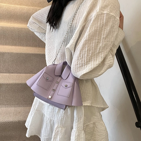 Creativa Borsa a Tracolla a Forma di Giacca per Donna Moda Nicchia Catena in Metallo Pelle PU Piccola Borsa a Spalla Regalo