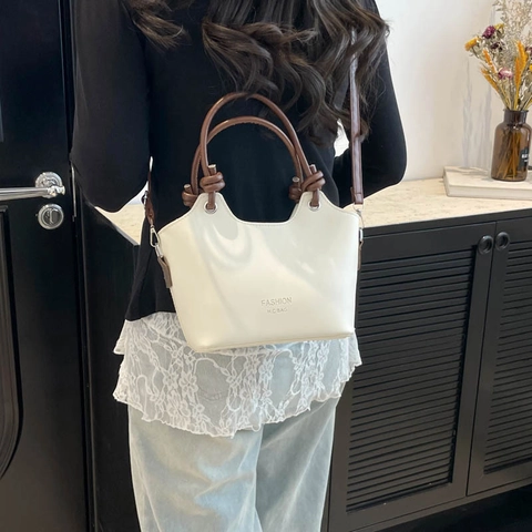 Bolso de Cubo Minimalista de Cuero de PU para Mujer Textura Asa Anudada Bolso Bandolera Versátil Bolso de Mano