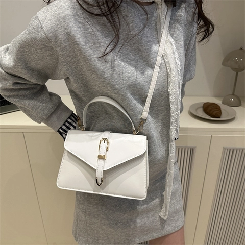 Fashion PU Leather Crossbody Bag Gold Buckle Handbag Minimalist Solid Color Shoulder Bag For Women Daily Dating Square Bag