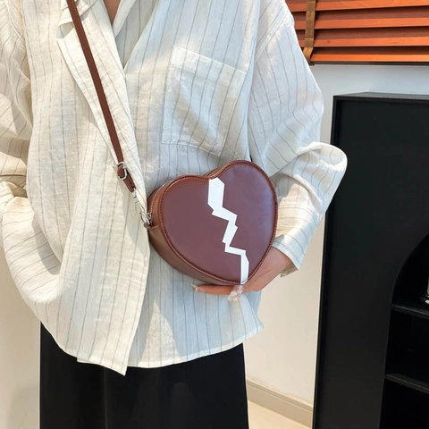 Fashion Heart Shaped Crossbody Bag For Women Chic Y2K Broken Heart Lightning Pattern PU Leather Mini Shoulder Phone Bag