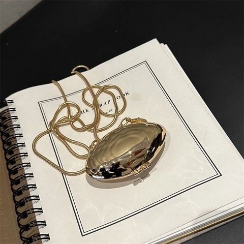 Lussuosa Mini Borsa da Sera in Metallo a Forma di Conchiglia Per Donna Texture a Onde Martellata Specchio Metallico Pochette a Tracolla Accessorio Party
